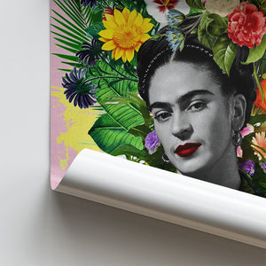 Frida Kahlo & Bunch of Head Flowers, Poster Art, Poster Print Wall Art Decor