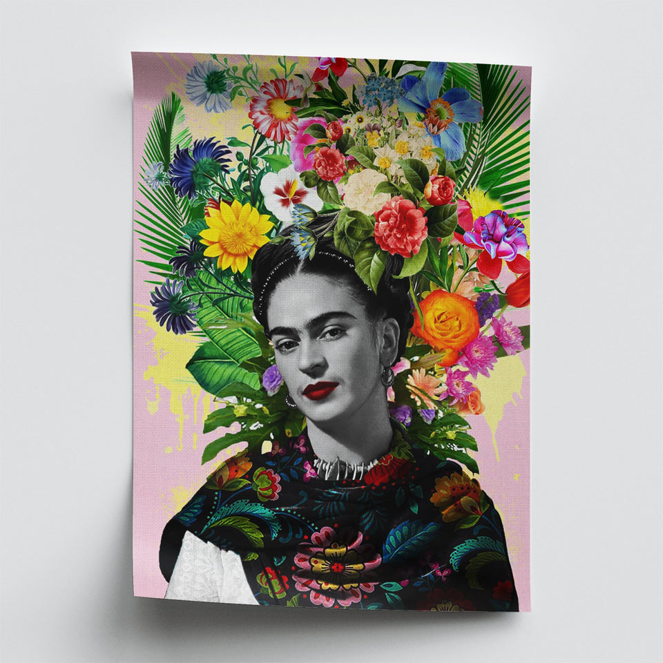 Frida Kahlo & Bunch of Head Flowers, Poster Art, Poster Print Wall Art Decor