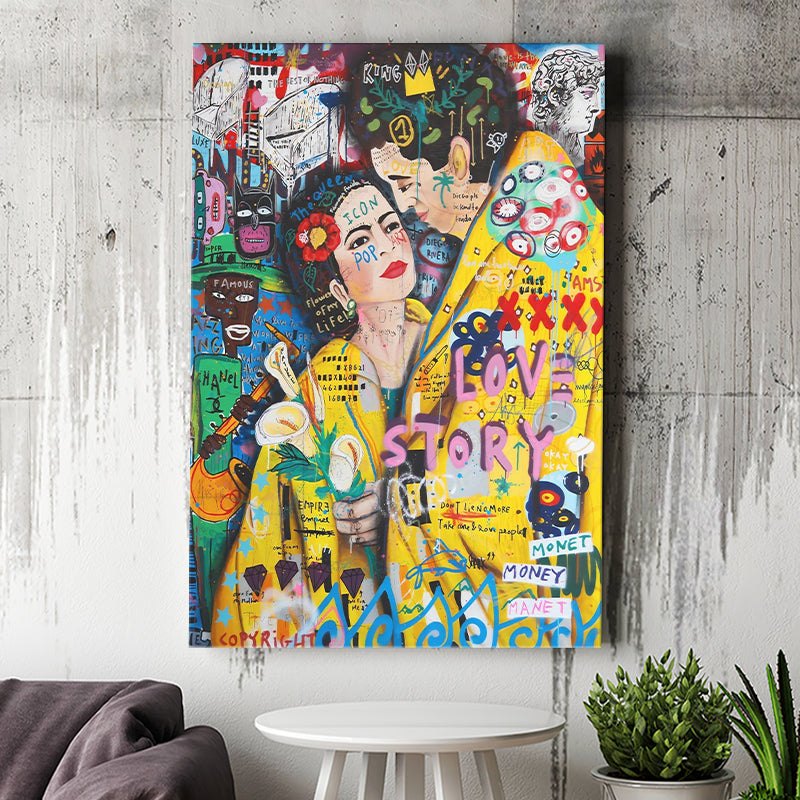 Frida And Diego Grafiti Street Art Banksy Style, Canvas Prints Wall Art Home Decor, Ready to Hang