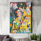 Frida And Diego Grafiti Street Art Banksy Style, Canvas Prints Wall Art Home Decor, Ready to Hang