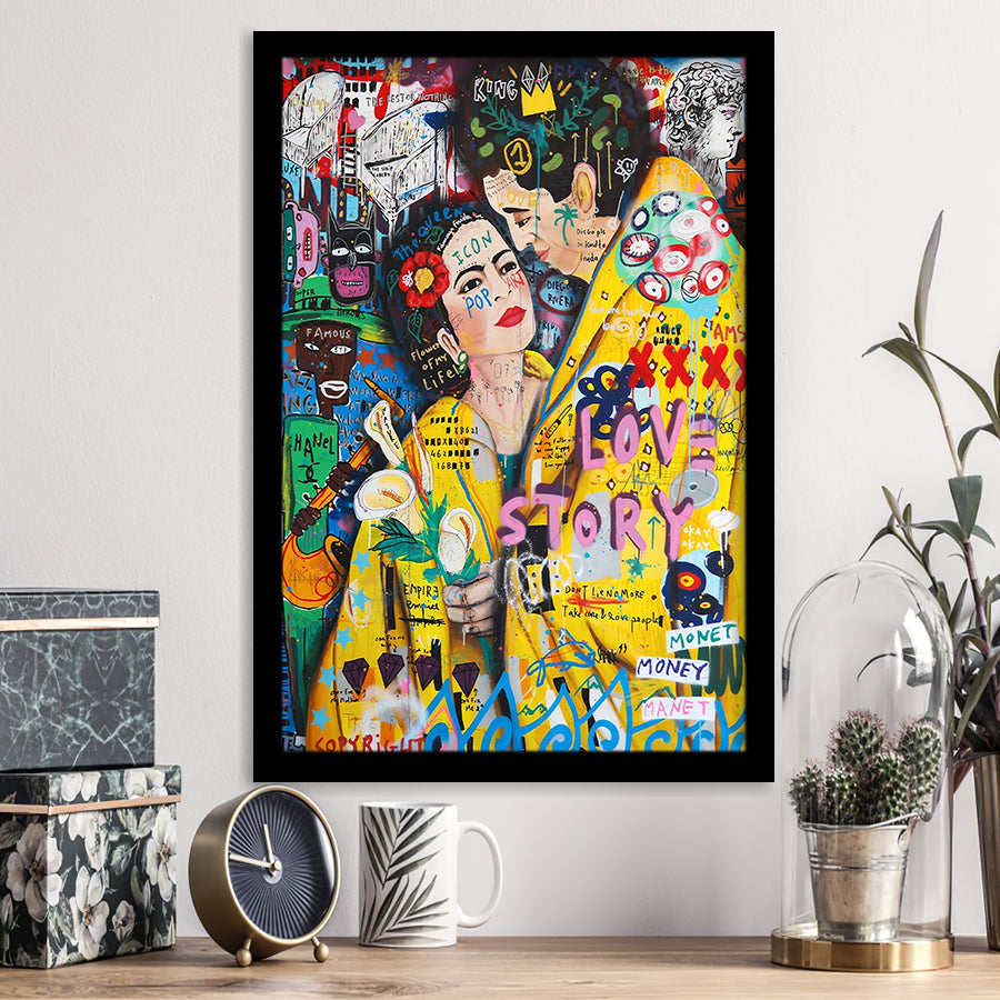 Frida And Diego Grafiti Street Art Banksy Style, Framed Art Prints Wall Art Home Decor, Ready to Hang