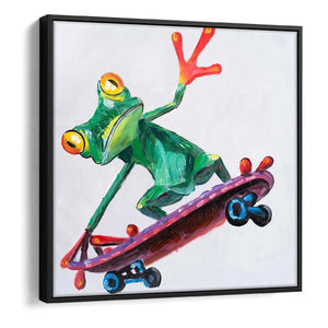 Canvas Wall Art | Frog On Skateboard - Animal Art, Framed Canvas, Painting Canvas
