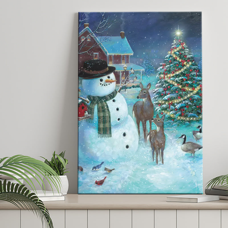 Frosty and Friends in the night christmas Canvas Xmas Prints Wall Art - Painting Canvas, Home Wall Decor, Canvas Gift, For Sale