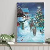 Frosty and Friends in the night christmas Canvas Xmas Prints Wall Art - Painting Canvas, Home Wall Decor, Canvas Gift, For Sale