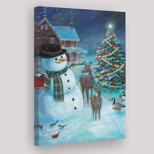 Frosty and Friends in the night christmas Canvas Xmas Prints Wall Art - Painting Canvas, Home Wall Decor, Canvas Gift, For Sale