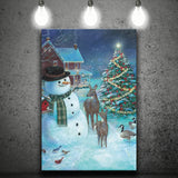 Frosty and Friends in the night christmas Canvas Xmas Prints Wall Art - Painting Canvas, Home Wall Decor, Canvas Gift, For Sale