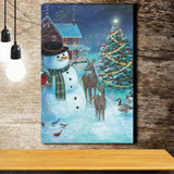 Frosty and Friends in the night christmas Canvas Xmas Prints Wall Art - Painting Canvas, Home Wall Decor, Canvas Gift, For Sale