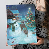 Frosty and Friends in the night christmas Canvas Xmas Prints Wall Art - Painting Canvas, Home Wall Decor, Canvas Gift, For Sale