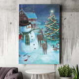 Frosty and Friends in the night christmas Canvas Xmas Prints Wall Art - Painting Canvas, Home Wall Decor, Canvas Gift, For Sale