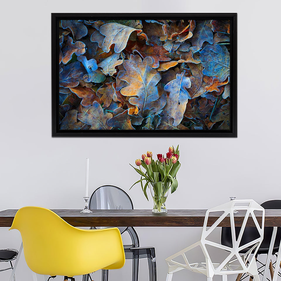 Frozen Oak Leafs  Framed Canvas Wall Art - Canvas Prints, Painting Canvas, For Sale