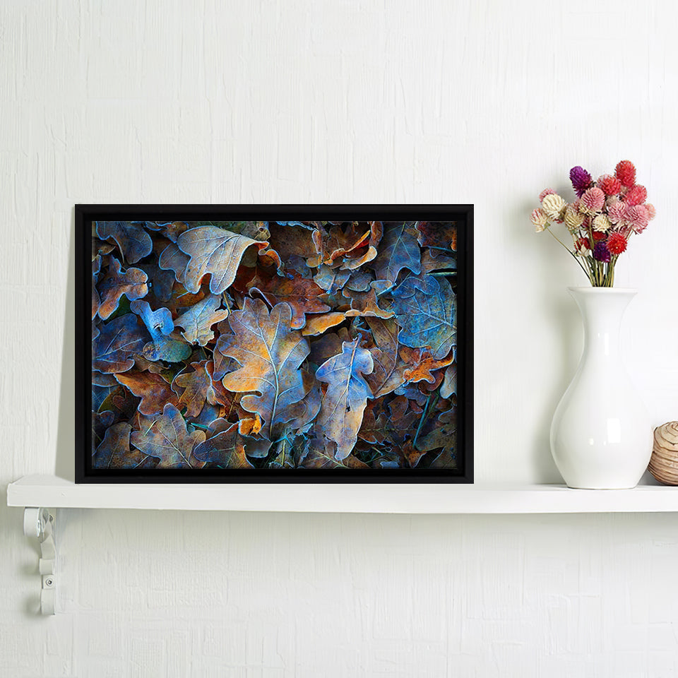 Frozen Oak Leafs  Framed Canvas Wall Art - Canvas Prints, Painting Canvas, For Sale