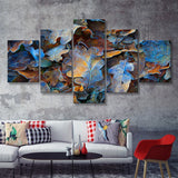 Frozen Oak Leafs 5 Pieces Canvas Prints Wall Art - Painting Canvas, Multi Panels, Wall Decor