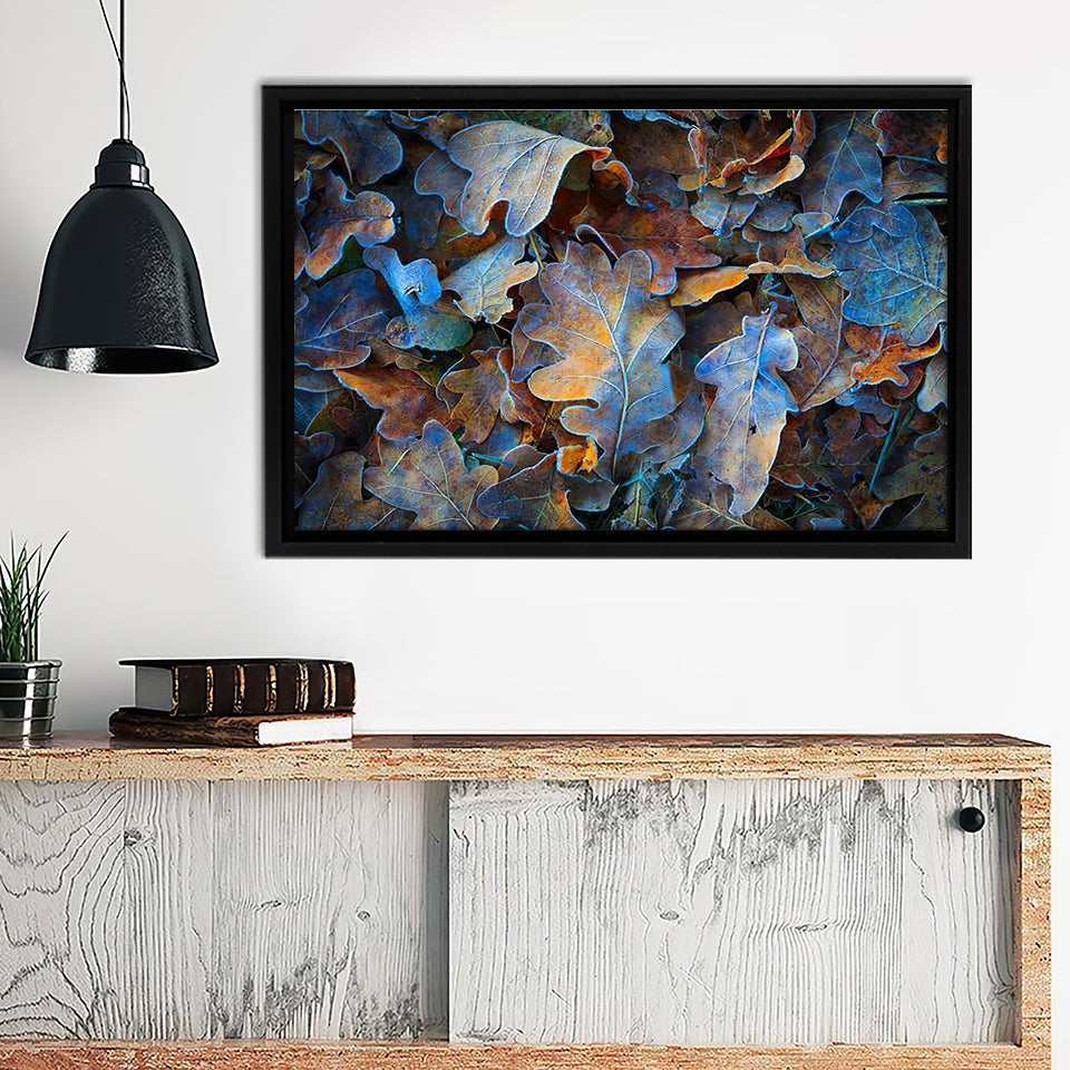 Frozen Oak Leafs  Framed Canvas Wall Art - Canvas Prints, Painting Canvas, For Sale