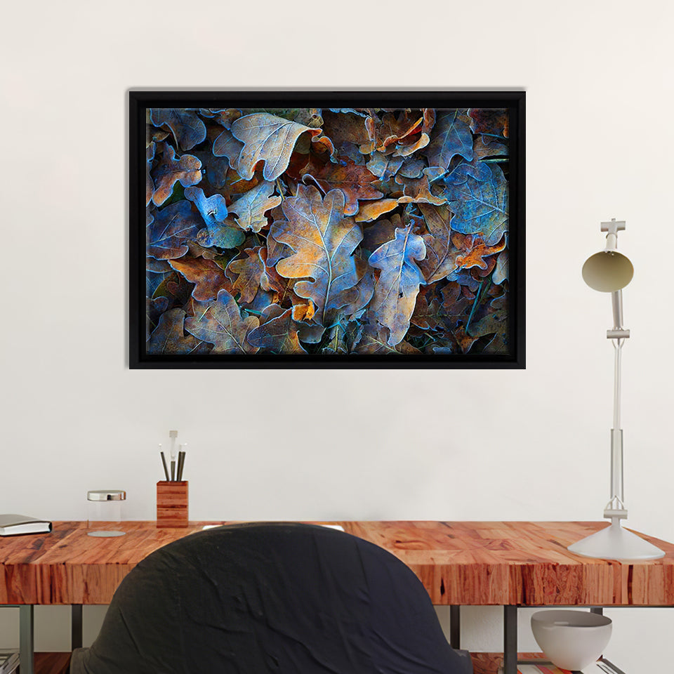 Frozen Oak Leafs  Framed Canvas Wall Art - Canvas Prints, Painting Canvas, For Sale