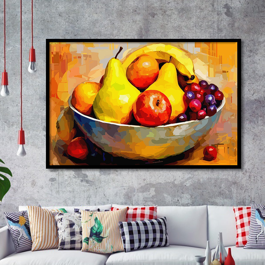 Fruit Bowl Wall Art, Colorful Fruit Bowl Canvas, Kitchen Art Framed Art Prints Wall Decor, Framed Picture, Large Art Prints