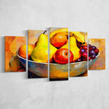 Fruit Bowl Wall Art, Colorful Fruit Bowl Canvas, Kitchen Art, 5 Panel Canvas Prints Wall Art,Mixed Canvas, Large Canvas