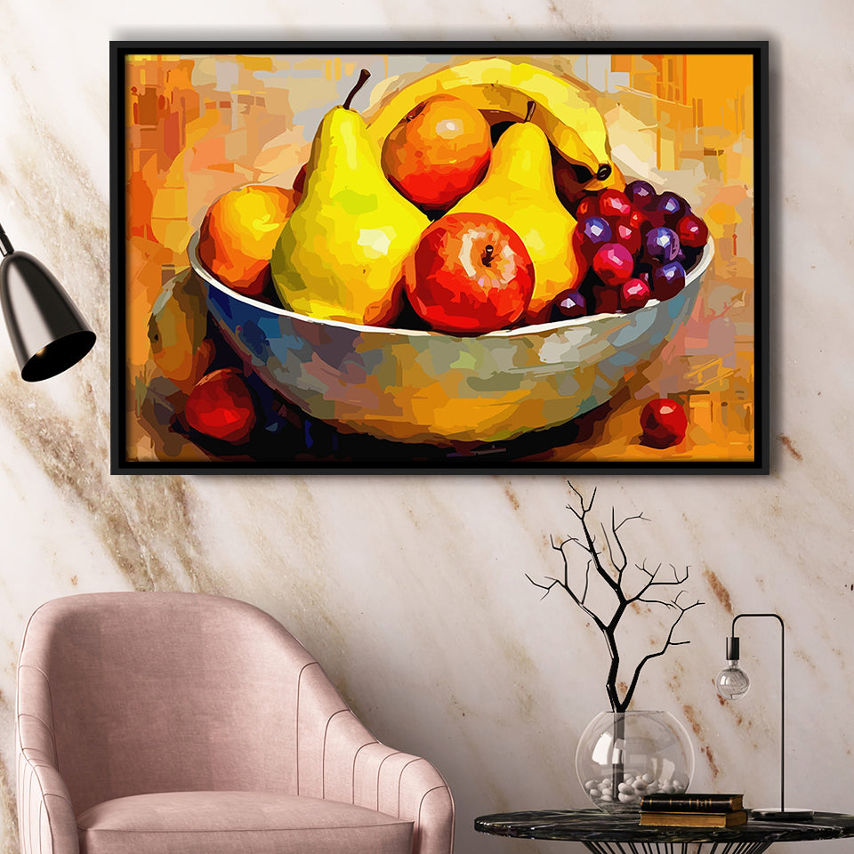 Fruit Bowl Wall Art, Colorful Fruit Bowl Canvas, Kitchen Art Framed Canvas Prints Wall Art, Floating Frame, Large Canvas