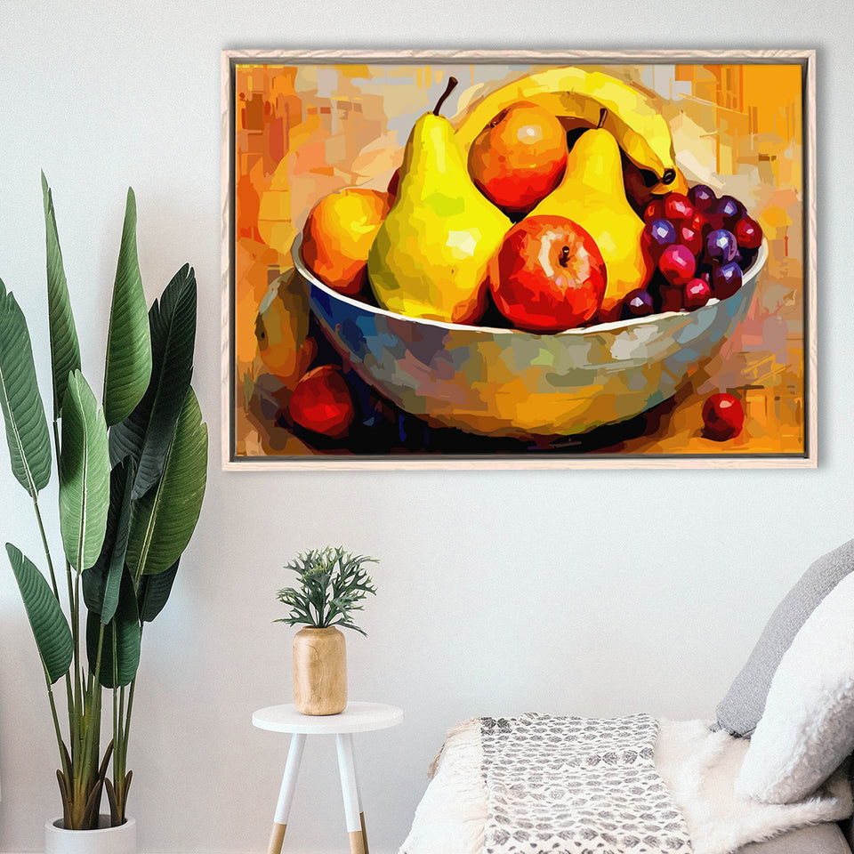 Fruit Bowl Wall Art, Colorful Fruit Bowl Canvas, Kitchen Art Framed Canvas Prints Wall Art, Floating Frame, Large Canvas