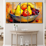 Fruit Bowl Wall Art, Colorful Fruit Bowl Canvas, Kitchen Art, 5 Panel B Canvas Prints Wall Art, Extra Large Canvas Decor