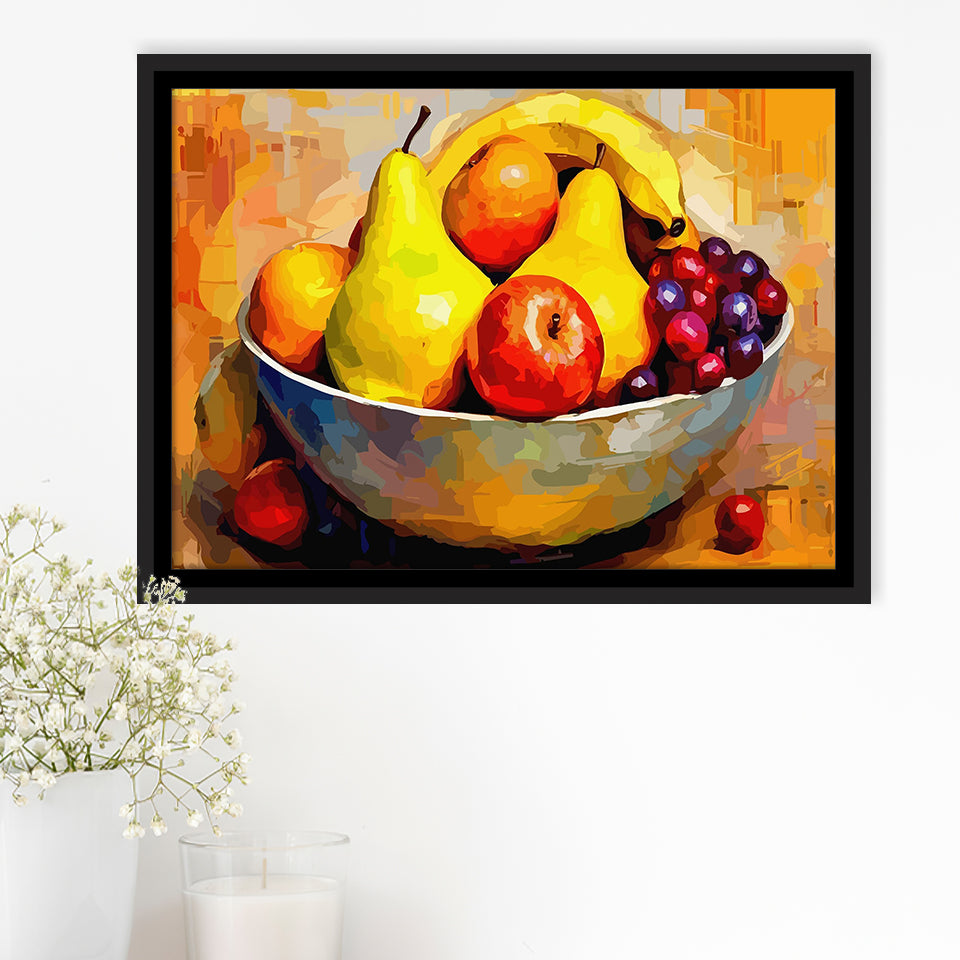 Fruit Bowl Wall Art, Colorful Fruit Bowl Canvas, Kitchen Art Framed Canvas Prints Wall Art, Floating Frame, Large Canvas