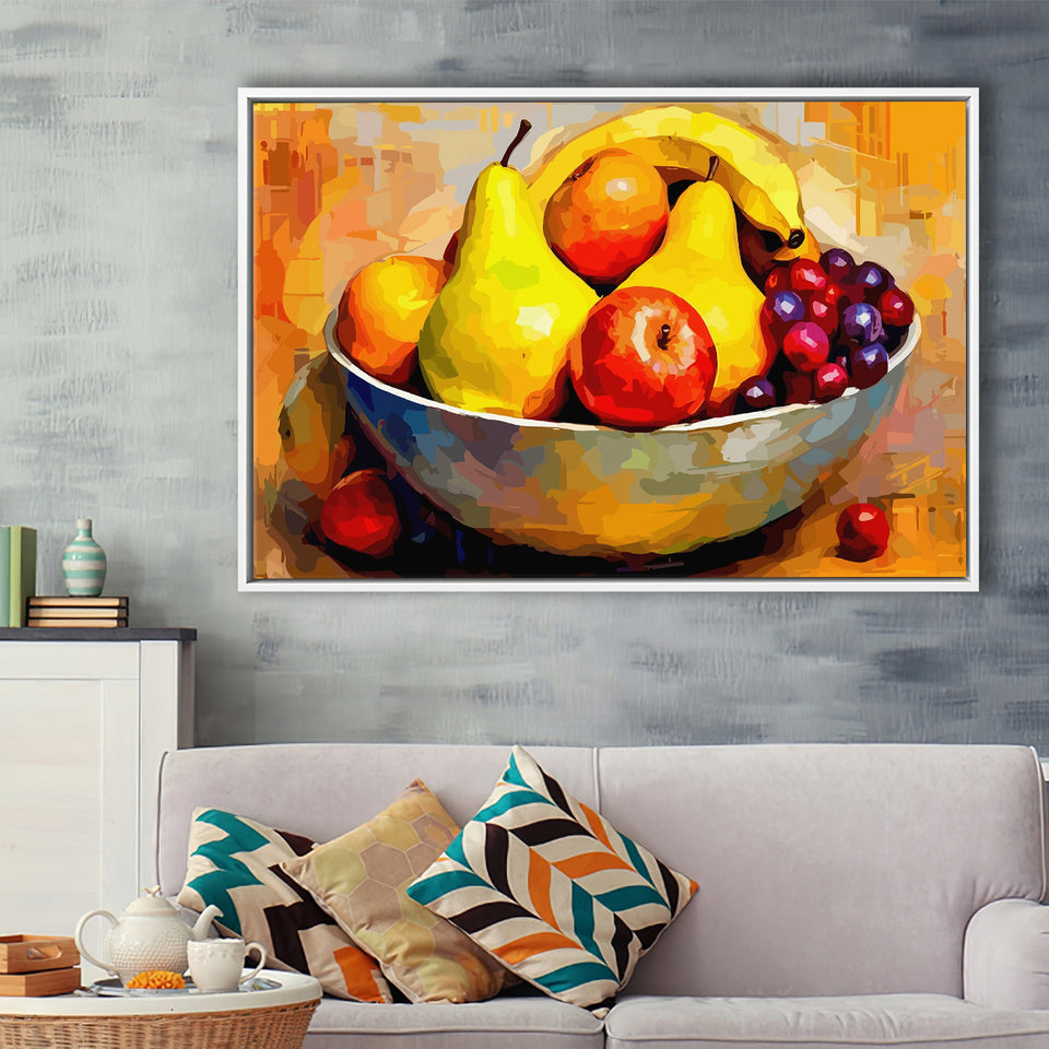 Fruit Bowl Wall Art, Colorful Fruit Bowl Canvas, Kitchen Art Framed Canvas Prints Wall Art, Floating Frame, Large Canvas