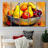 Fruit Bowl Wall Art, Colorful Fruit Bowl Canvas, Kitchen Art, 5 Panel B Canvas Prints Wall Art, Extra Large Canvas Decor