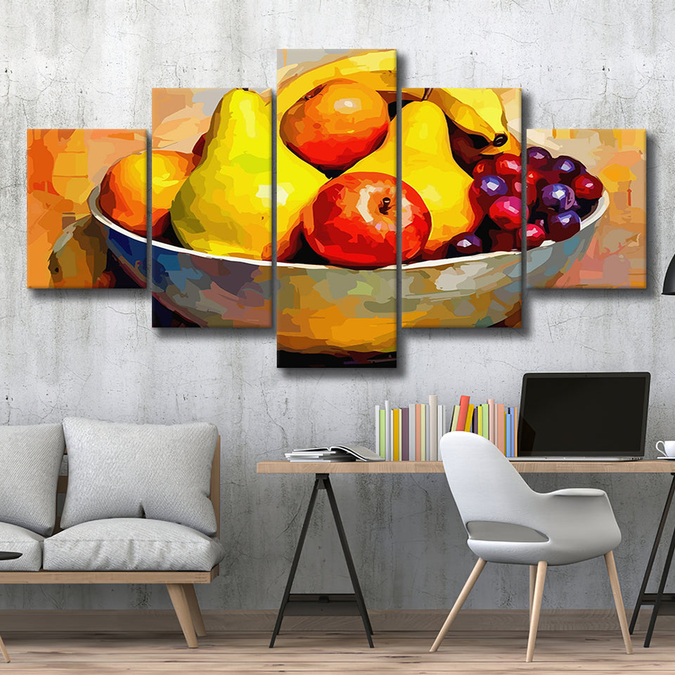 Fruit Bowl Wall Art, Colorful Fruit Bowl Canvas, Kitchen Art, 5 Panel Canvas Prints Wall Art,Mixed Canvas, Large Canvas