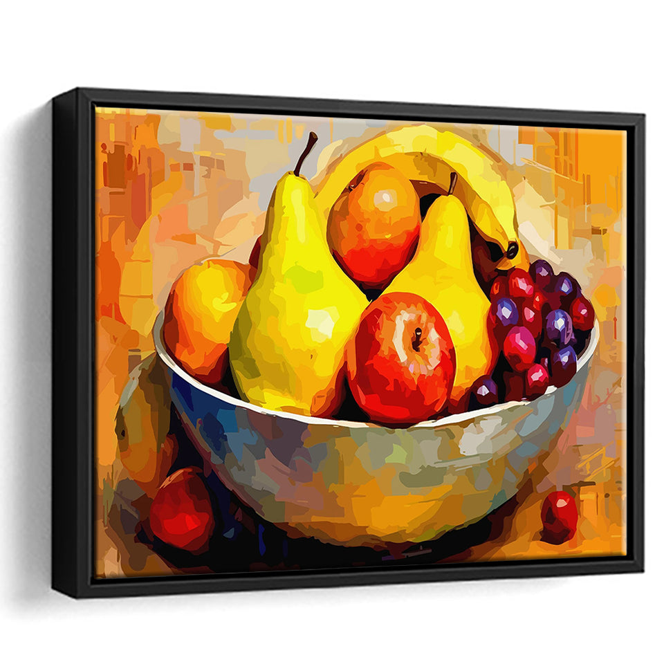 Fruit Bowl Wall Art, Colorful Fruit Bowl Canvas, Kitchen Art Framed Canvas Prints Wall Art, Floating Frame, Large Canvas