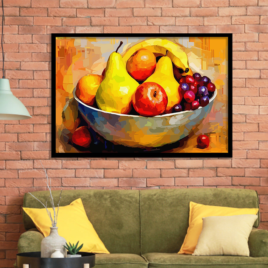 Fruit Bowl Wall Art, Colorful Fruit Bowl Canvas, Kitchen Art Framed Art Prints Wall Decor, Framed Picture, Large Art Prints