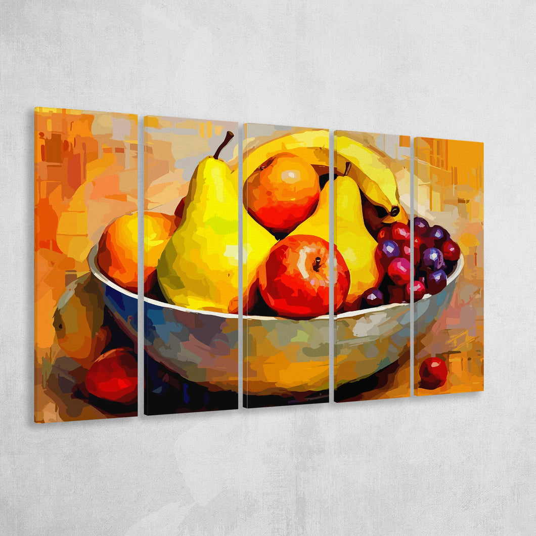 Fruit Bowl Wall Art, Colorful Fruit Bowl Canvas, Kitchen Art, 5 Panel B Canvas Prints Wall Art, Extra Large Canvas Decor