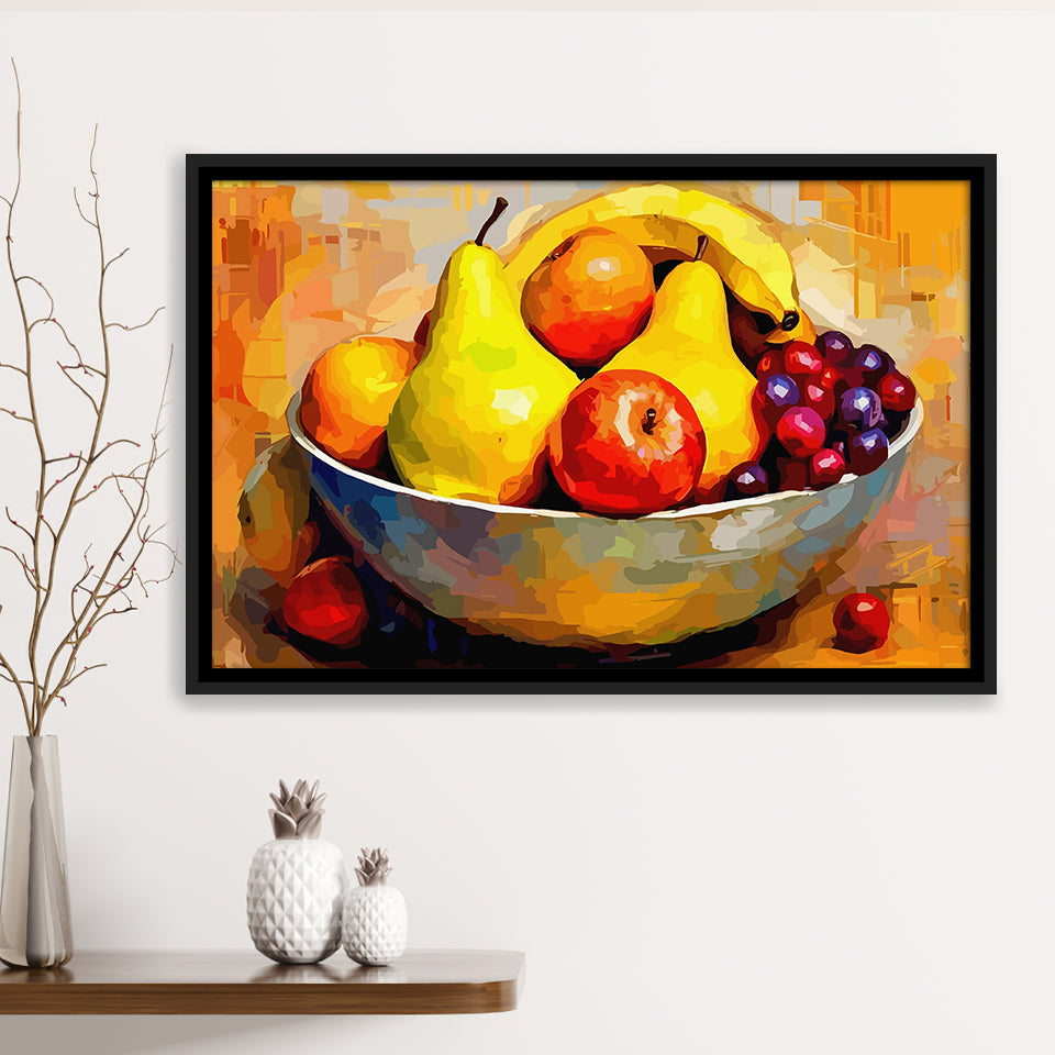 Fruit Bowl Wall Art, Colorful Fruit Bowl Canvas, Kitchen Art Framed Canvas Prints Wall Art, Floating Frame, Large Canvas