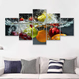 Fruit Splash 5 Piece Canvas Prints Wall Art - Painting Prints, Wall Decor,Multi Panel