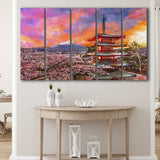 Fujiyoshida Japan Chureito Pagoda Mt Fuji 5 Pieces Extra Large Canvas Prints Wall Art Home Decor