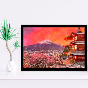 Fujiyoshida Japan Chureito Pagoda Mt Fuji 2 City Art Watercolor Framed Art Prints Wall Art Decor,Framed Picture