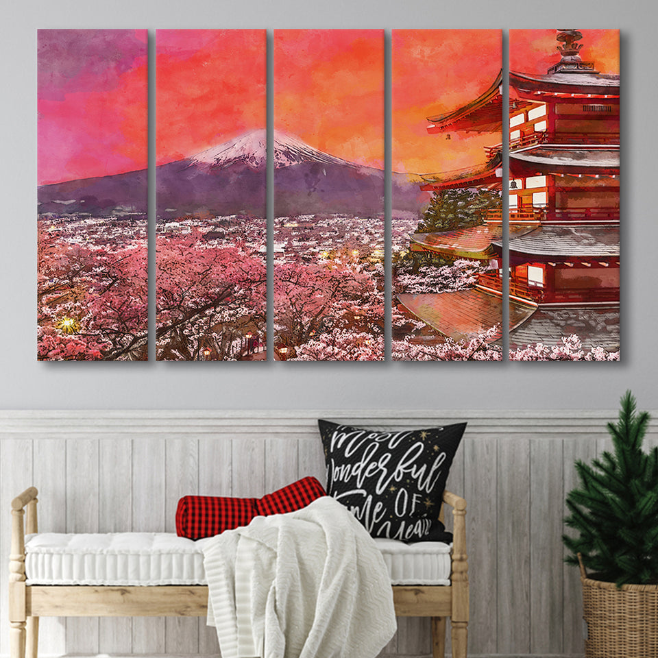 Fujiyoshida Japan Chureito Pagoda Mt Fuji 2 5 Pieces Extra Large Canvas Prints Wall Art Home Decor