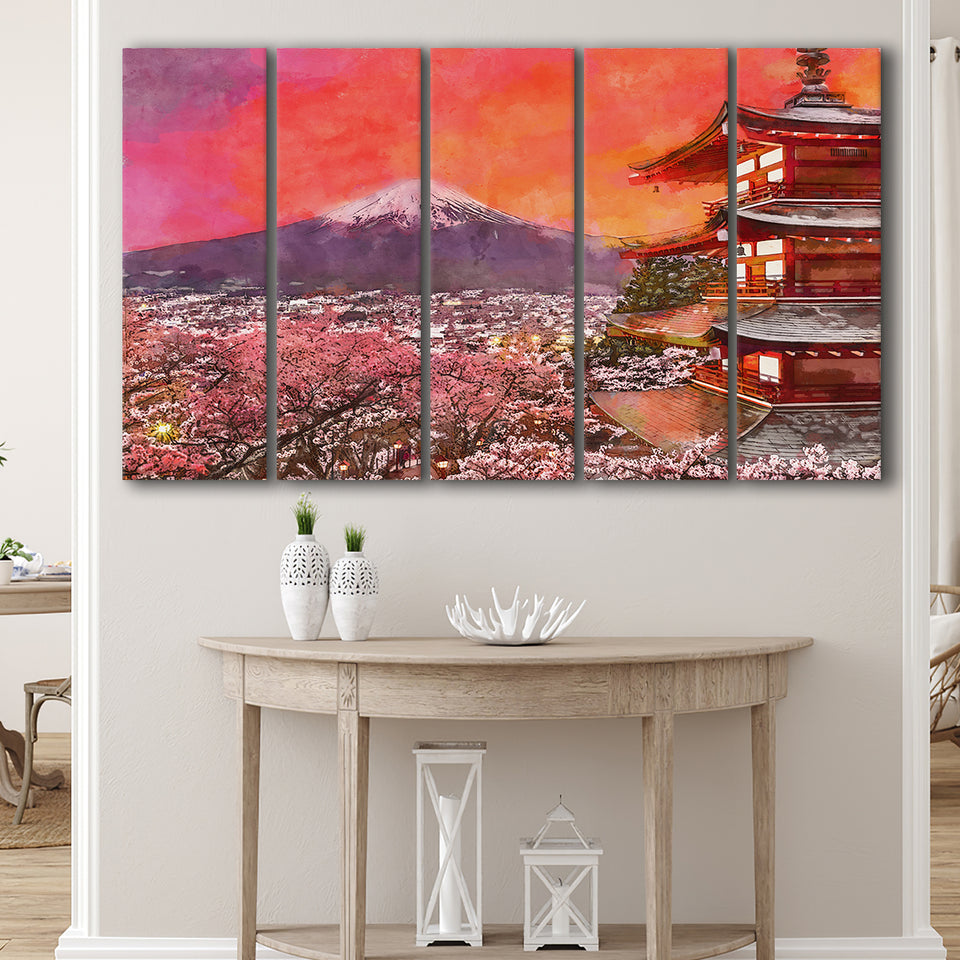Fujiyoshida Japan Chureito Pagoda Mt Fuji 2 5 Pieces Extra Large Canvas Prints Wall Art Home Decor