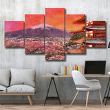 Fujiyoshida Japan Chureito Pagoda Mt Fuji 2 5 Pieces Mixed Canvas Prints Wall Art Home Decor