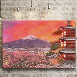 Fujiyoshida Japan Chureito Pagoda Mt Fuji 2 City Art Watercolor Canvas Prints Wall Art Home Decor, Large Canvas