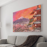 Fujiyoshida Japan Chureito Pagoda Mt Fuji 2 City Art Watercolor Canvas Prints Wall Art Home Decor, Large Canvas