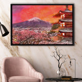 Fujiyoshida Japan Chureito Pagoda Mt Fuji 2 City Art Watercolor Framed Canvas Prints Wall Art Home Decor,Floating Frame
