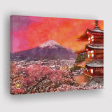 Fujiyoshida Japan Chureito Pagoda Mt Fuji 2 City Art Watercolor Canvas Prints Wall Art Home Decor, Large Canvas