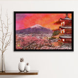 Fujiyoshida Japan Chureito Pagoda Mt Fuji 2 City Art Watercolor Framed Canvas Prints Wall Art Home Decor,Floating Frame