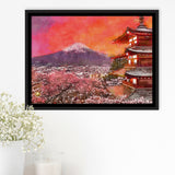 Fujiyoshida Japan Chureito Pagoda Mt Fuji 2 City Art Watercolor Framed Canvas Prints Wall Art Home Decor,Floating Frame