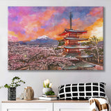 Fujiyoshida Japan Chureito Pagoda Mt Fuji City Art Watercolor Canvas Prints Wall Art Home Decor, Large Canvas