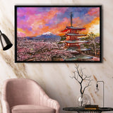 Fujiyoshida Japan Chureito Pagoda Mt Fuji City Art Watercolor Framed Canvas Prints Wall Art Home Decor,Floating Frame