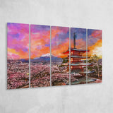Fujiyoshida Japan Chureito Pagoda Mt Fuji 5 Pieces Extra Large Canvas Prints Wall Art Home Decor