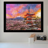 Fujiyoshida Japan Chureito Pagoda Mt Fuji City Art Watercolor Framed Art Prints Wall Art Decor,Framed Picture