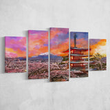 Fujiyoshida Japan Chureito Pagoda Mt Fuji 5 Pieces Mixed Canvas Prints Wall Art Home Decor
