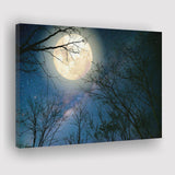 Full Moon And Old Tree On A Starry Night Canvas Prints Wall Art - Painting Canvas, Wall Decor, Home Decor, Prints for Sale