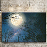 Full Moon And Old Tree On A Starry Night Canvas Prints Wall Art - Painting Canvas, Wall Decor, Home Decor, Prints for Sale
